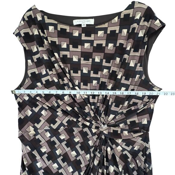 Evan Picone Sheath Dress Womens 18W Black Brown Geometric Twist Front Retro Chic - Picture 7 of 12